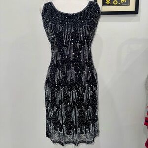 Pisarro Nights Art Deco Beaded Cocktail Dress Size 10